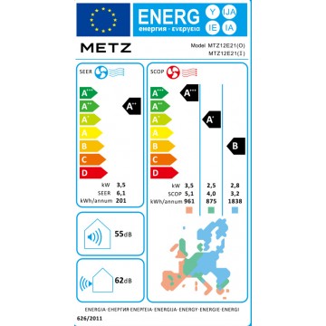 Metz MTZ12E21 Κλιματιστικό Inverter 12000 BTU A++/A+ με Ιονιστή και WiFi